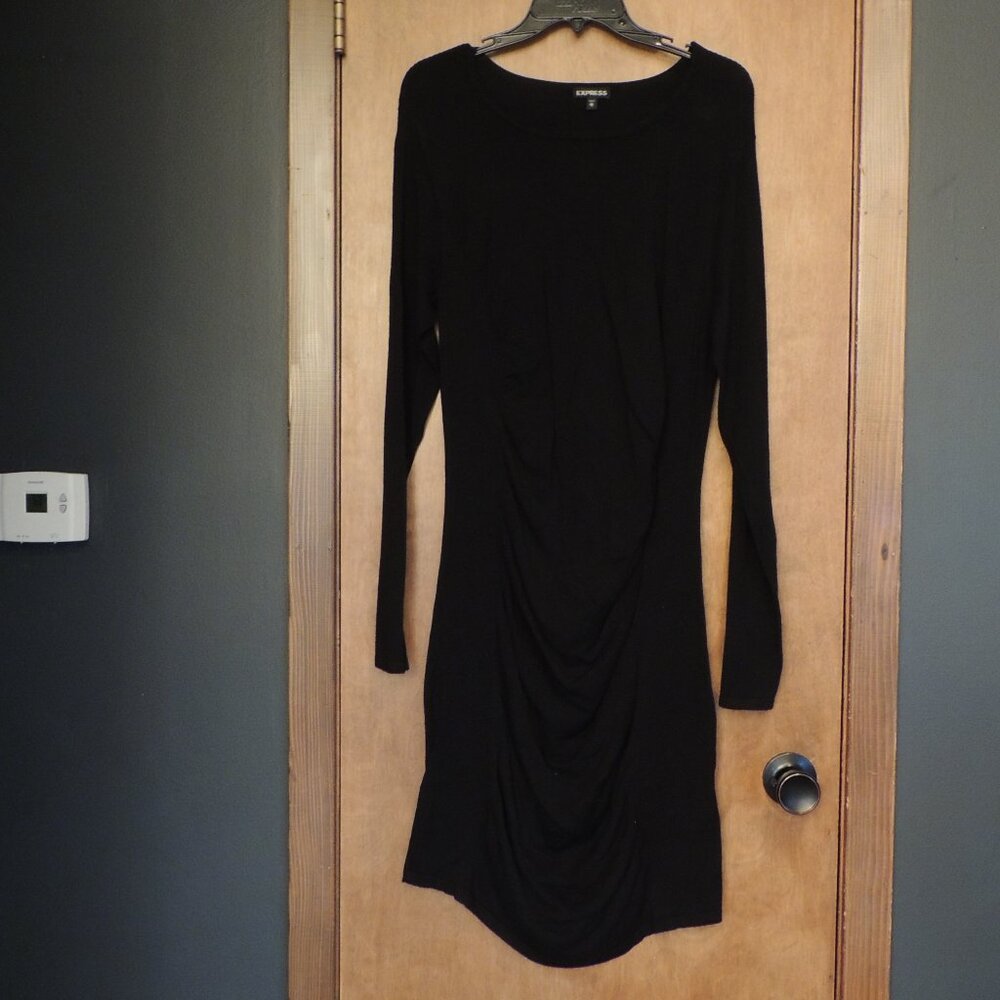 Express Black Ruched Bodycon Long Sleeve Dress Extra Large
